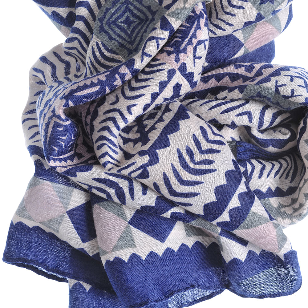 Esarfa albastra cu modele geometrice - 1 | YEO