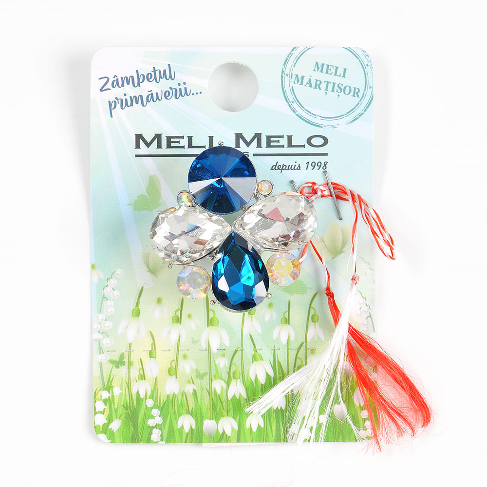 Brosa martisor cu pietre albe si albastre - 1 | YEO