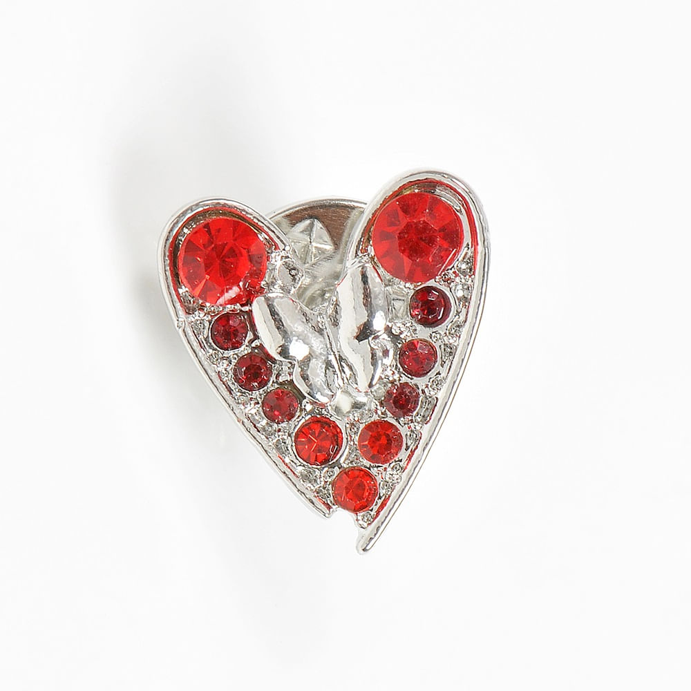 Brosa martisor inima cu pietre rosii