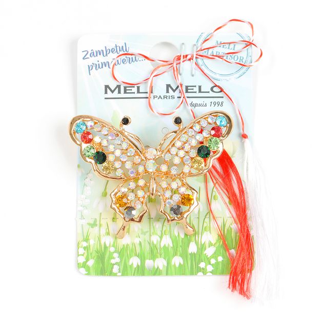 Brosa martisor fluture cu pietre multicolore