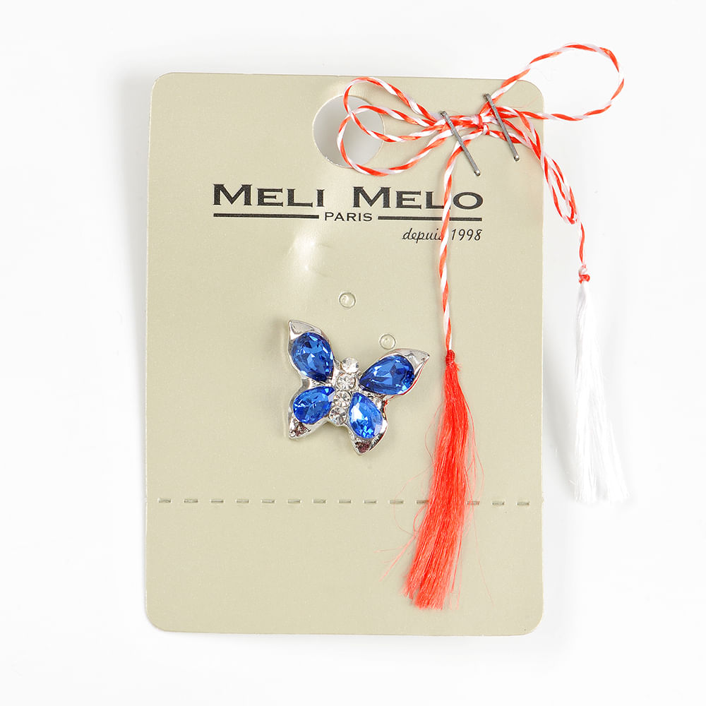 Brosa martisor fluture argintiu cu pietre albastre - 1 | YEO