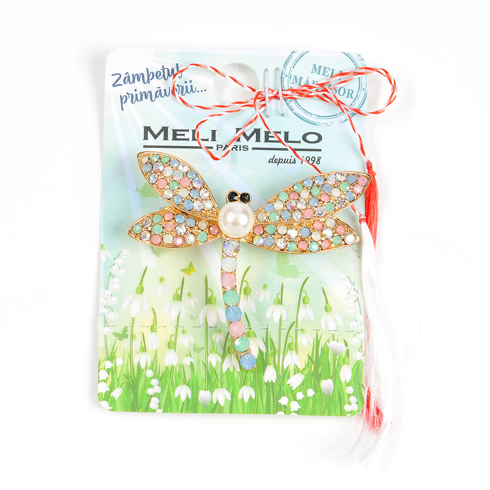 Brosa martisor libelula cu pietre multicolore - 1 | YEO