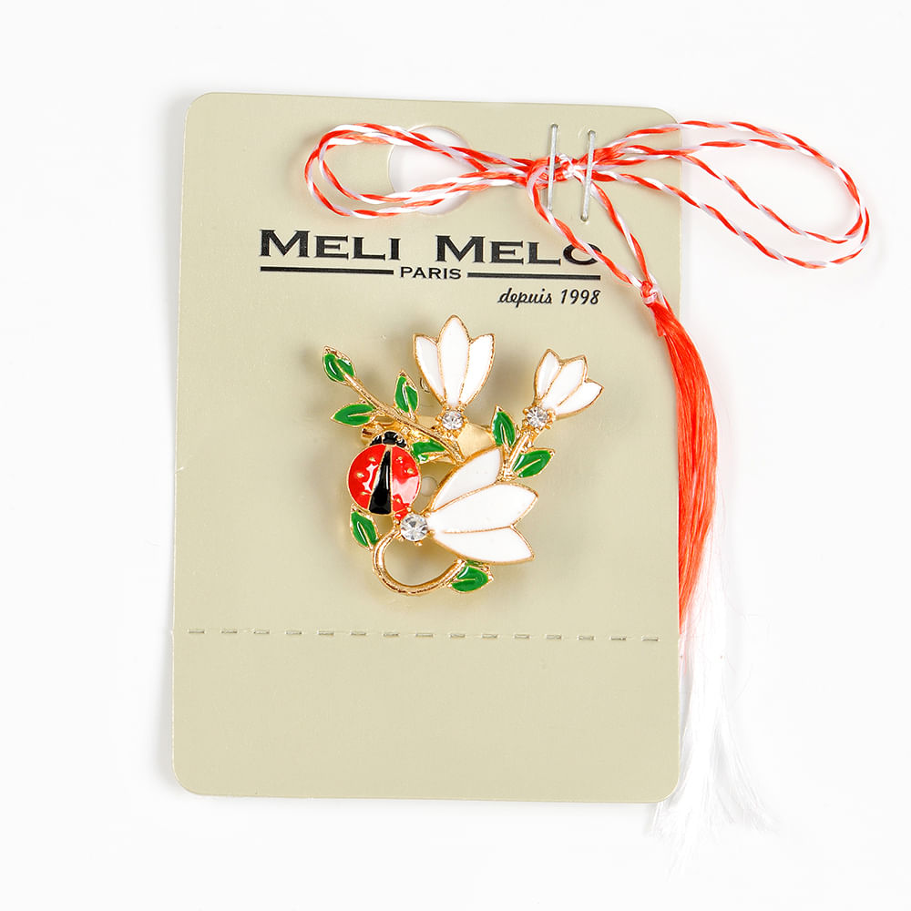 Brosa martisor ghiocei cu buburuza rosie - 1 | YEO