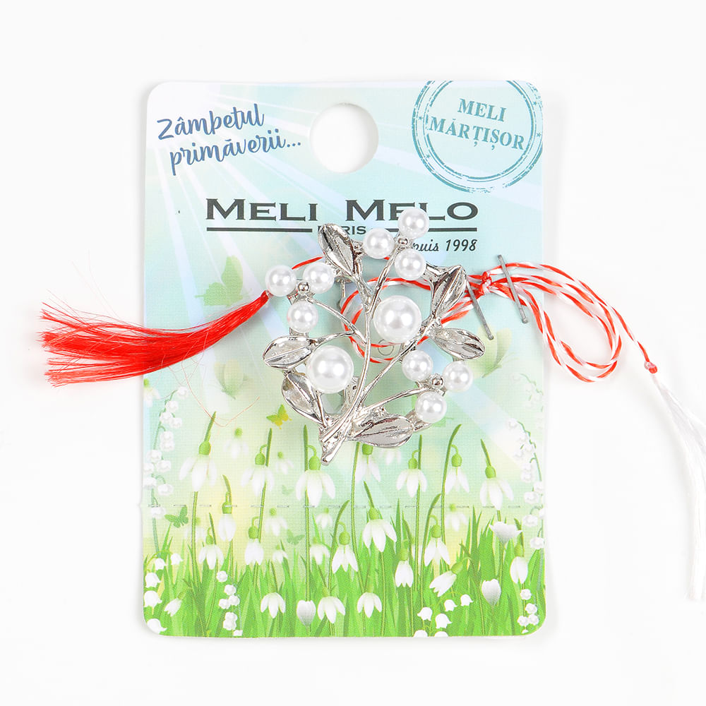 Brosa martisor flori cu perle albe acrilice - 1 | YEO