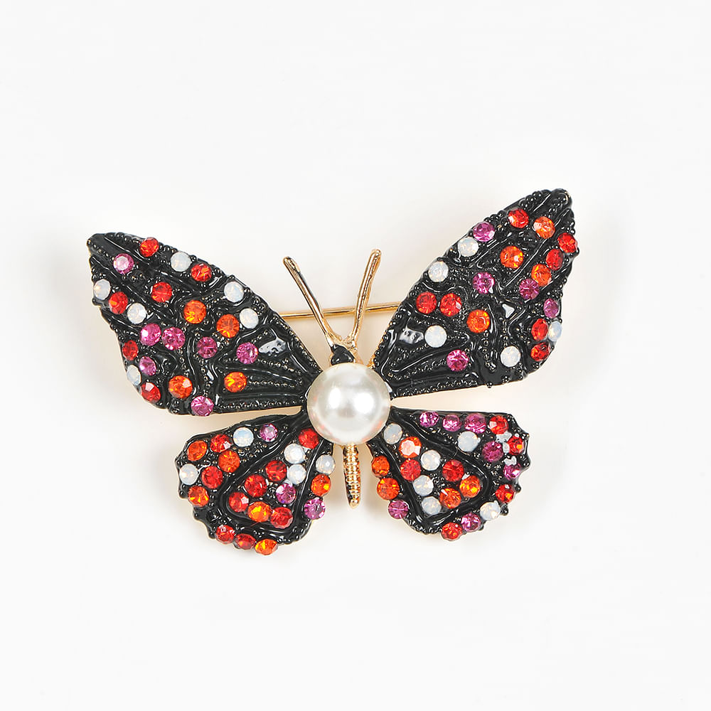 Brosa martisor fluture negru cu pietre rosii - 2 | YEO
