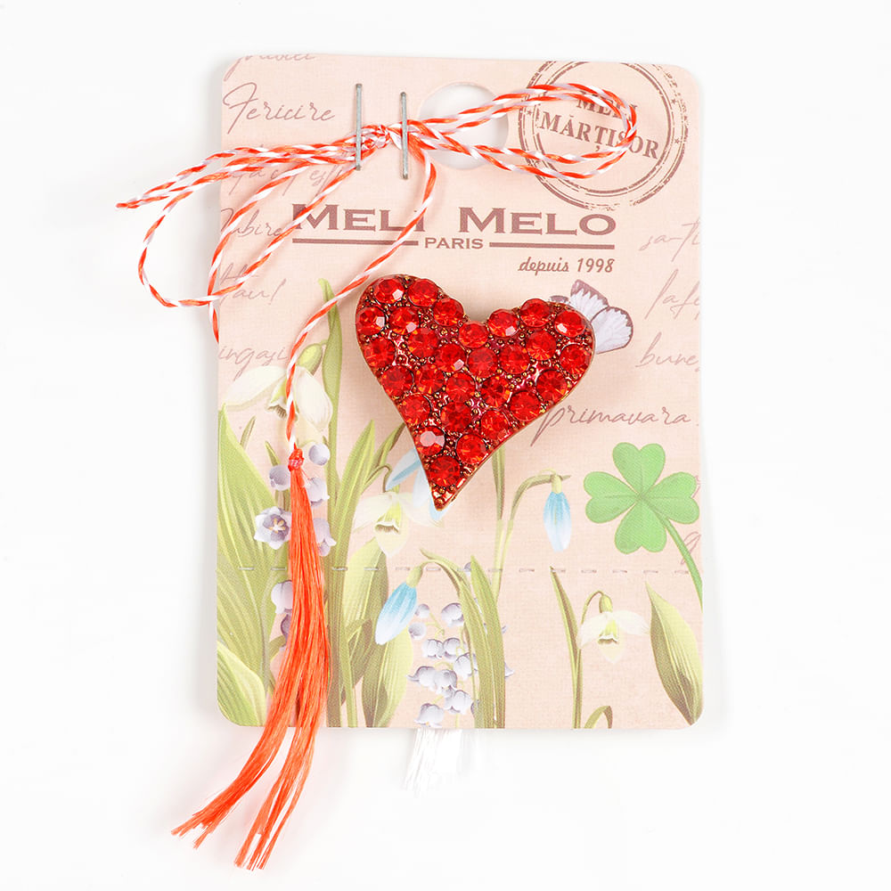Brosa martisor cu pietre rosii inima - 1 | YEO
