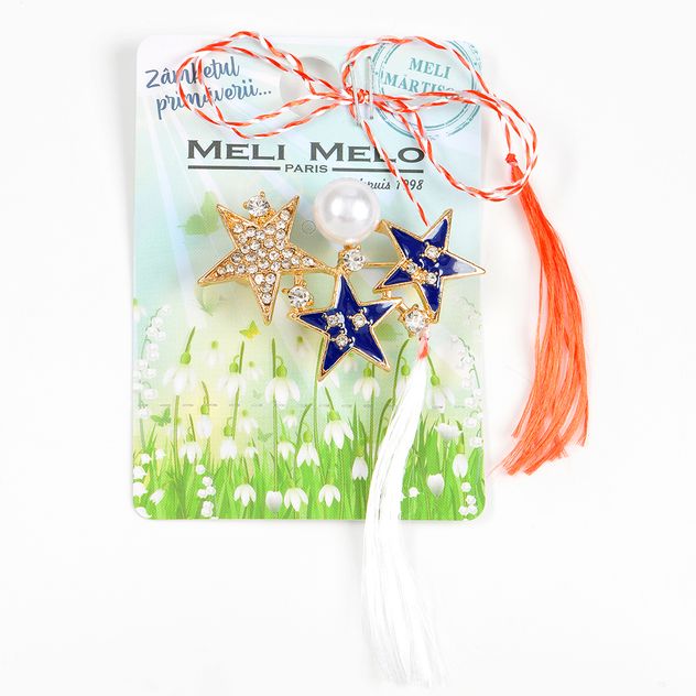 Brosa martisor trei stele cu pietre si perla