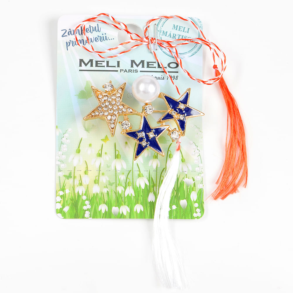 Brosa martisor trei stele cu pietre si perla - 1 | YEO