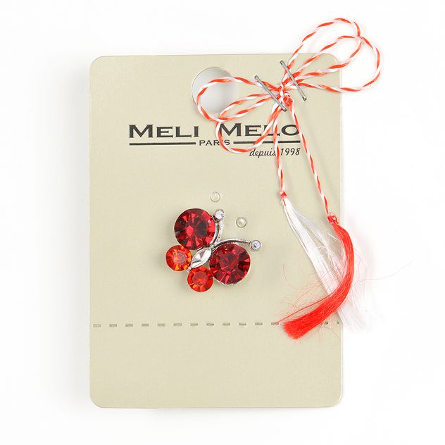 Brosa martisor fluture cu pietre rosii