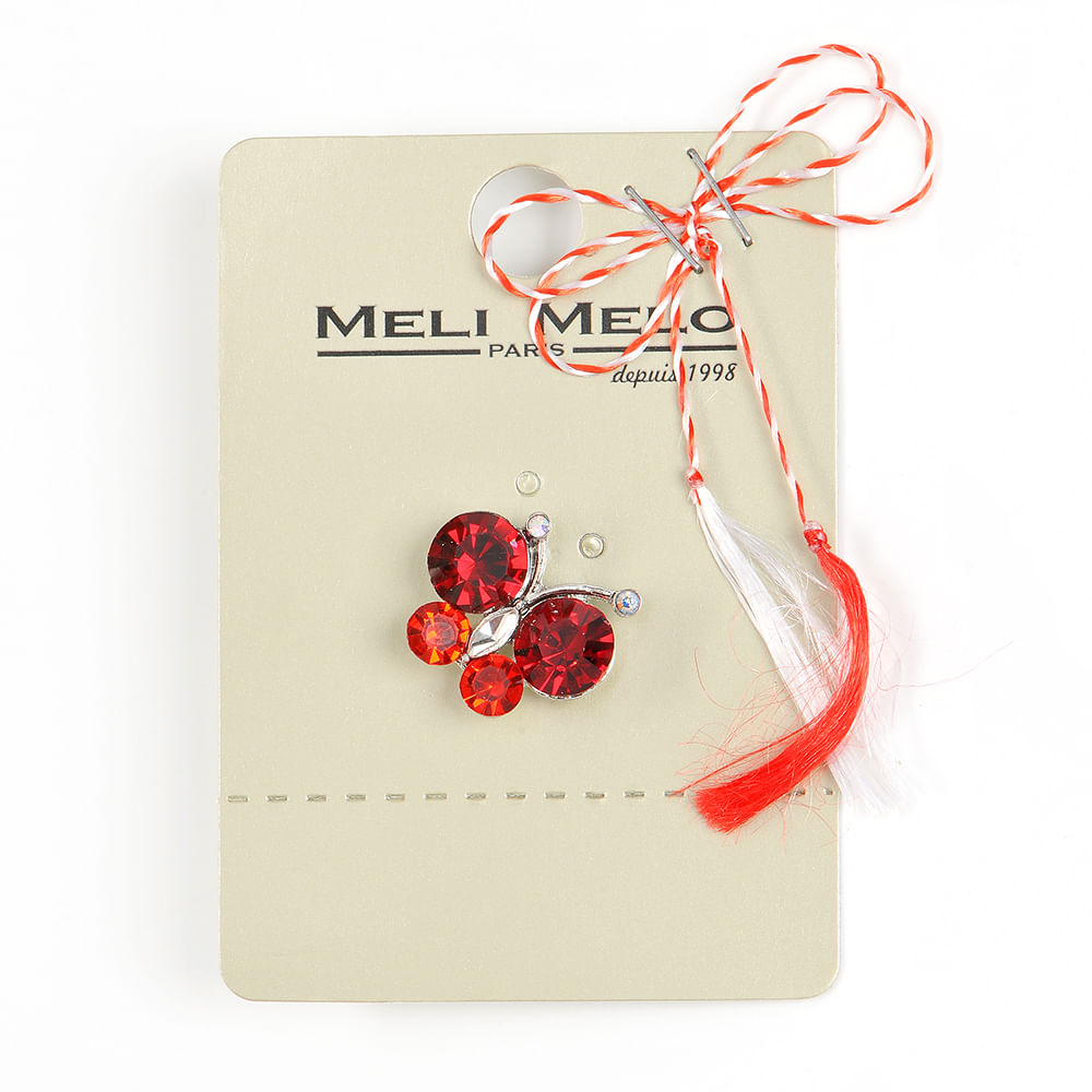 Brosa martisor fluture cu pietre rosii - 1 | YEO