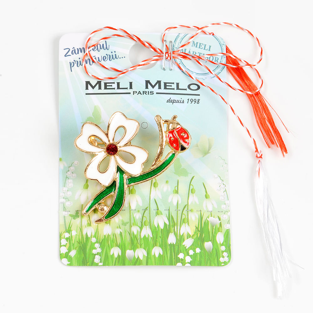 Brosa martisor floare alba cu buburuza - 1 | YEO