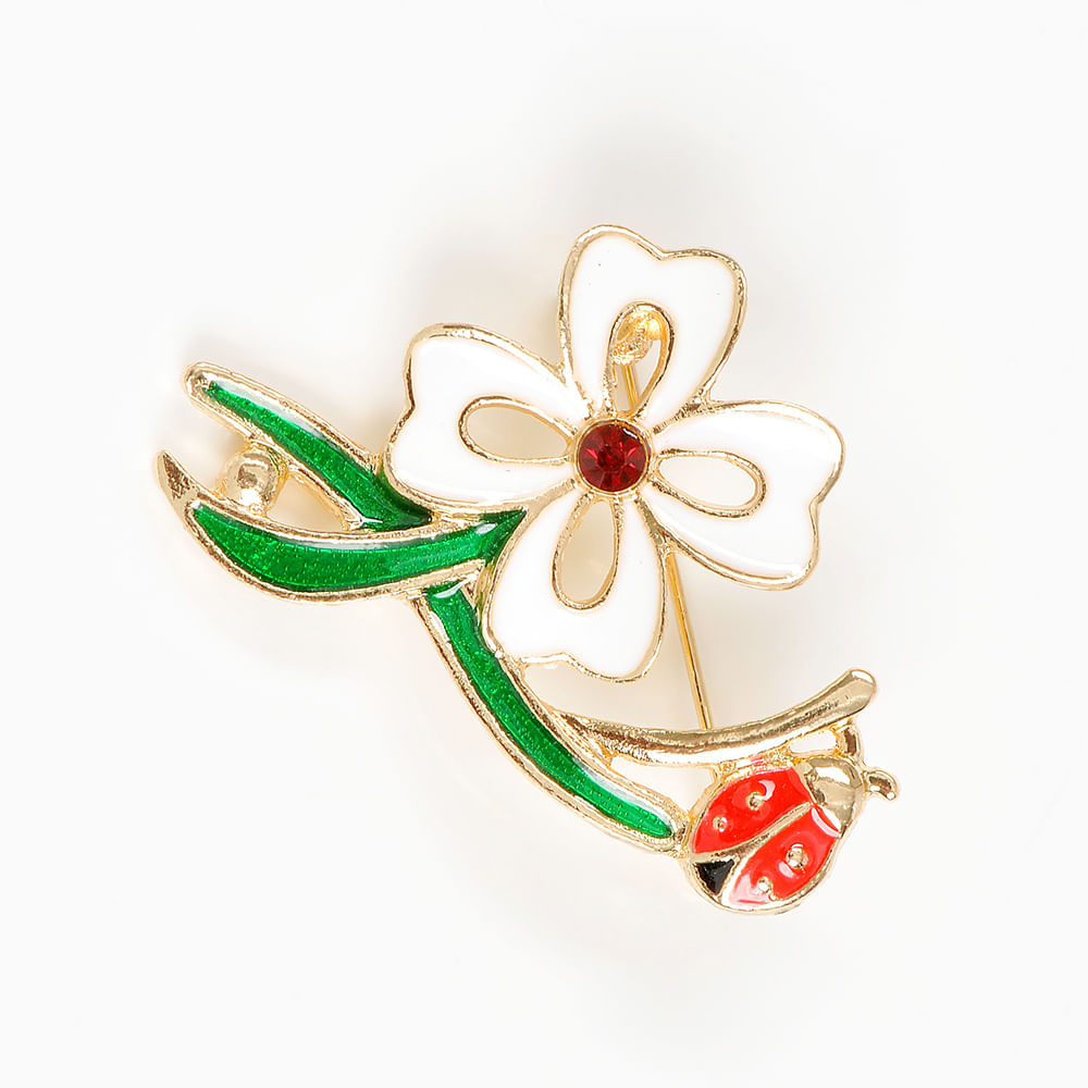 Brosa martisor floare alba cu buburuza - 2 | YEO