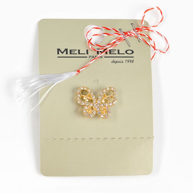 Brosa martisor fluturas auriu cu pietre acrilice