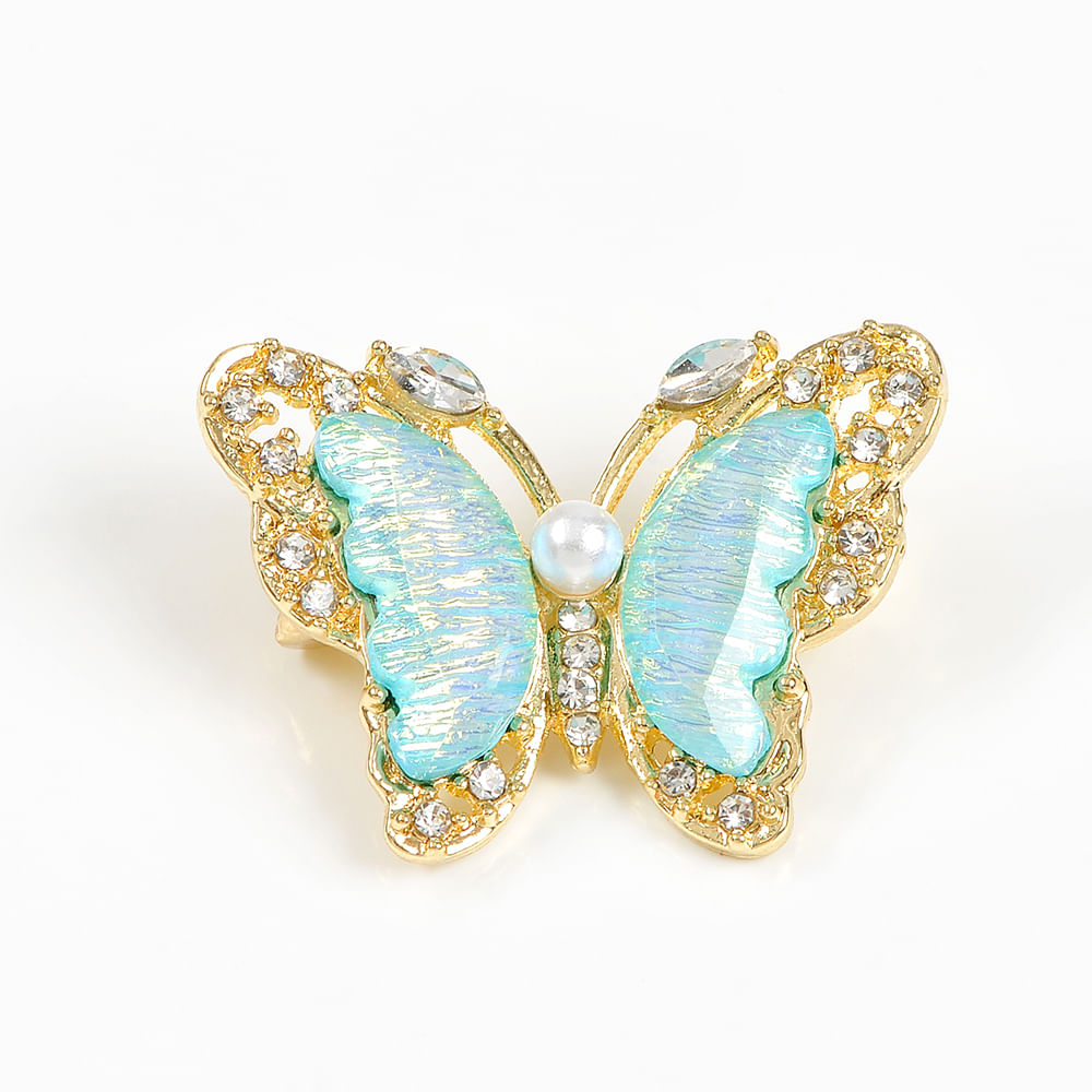 Brosa martisor fluture auriu cu aripi bleu