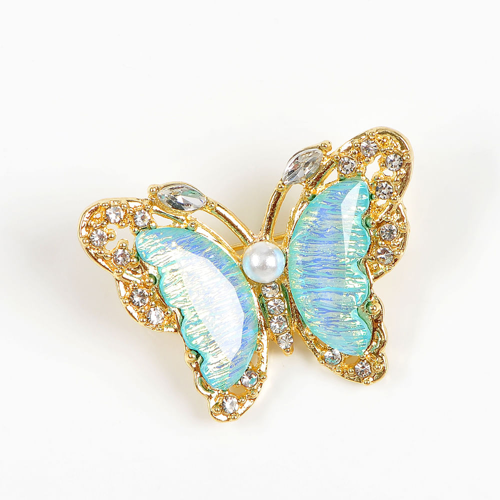 Brosa martisor fluture auriu cu aripi bleu - 2 | YEO