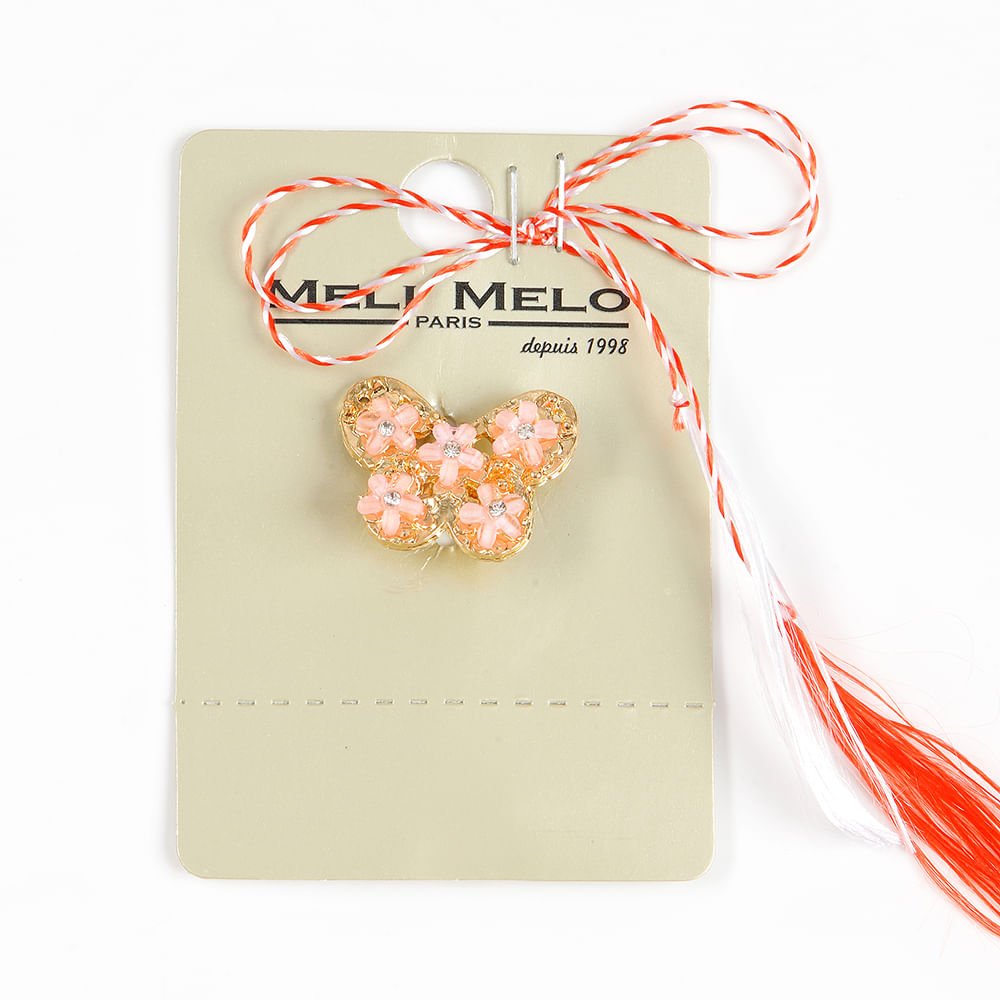Brosa martisor cu pietre roz fluture auriu - 1 | YEO