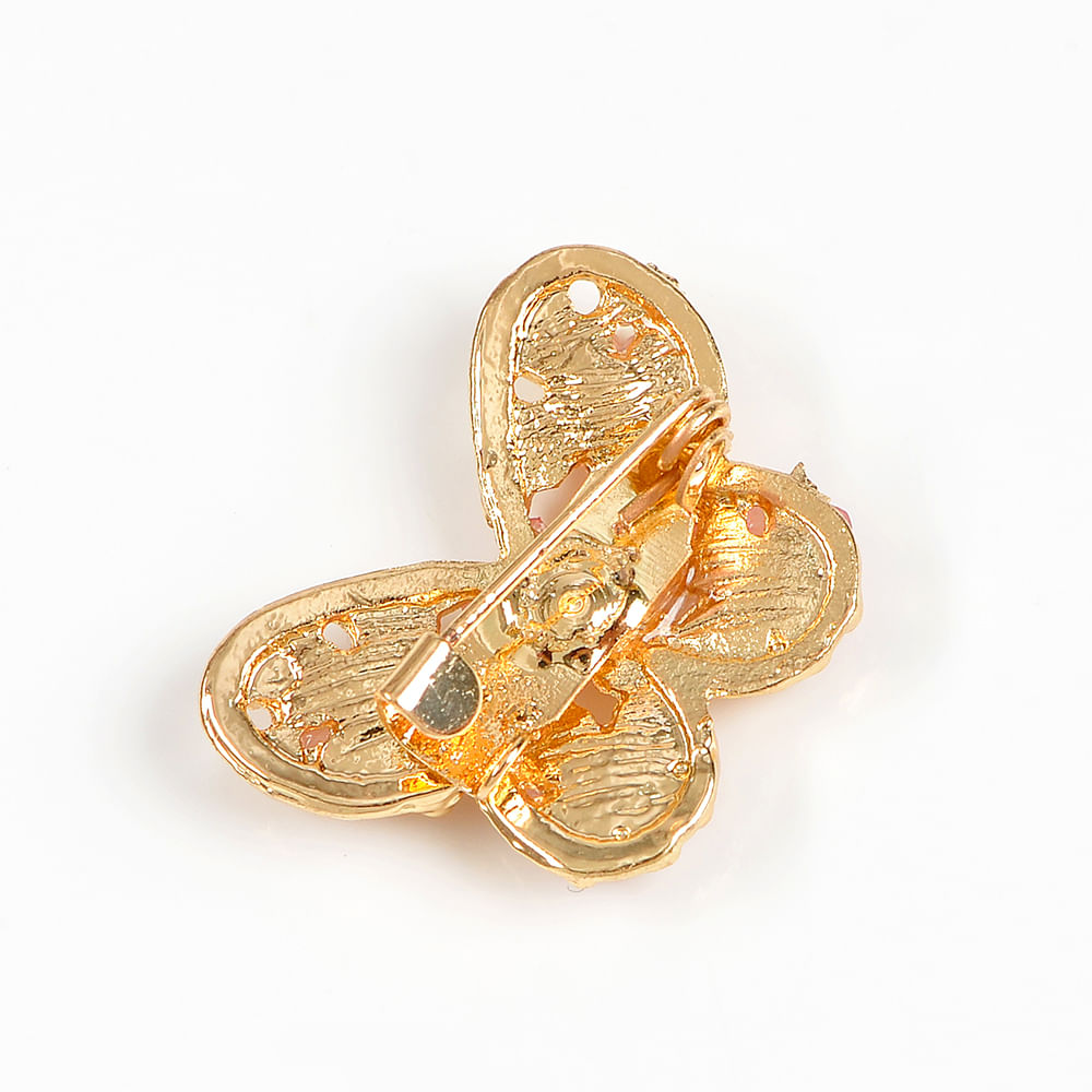 Brosa martisor cu pietre roz fluture auriu - 3 | YEO