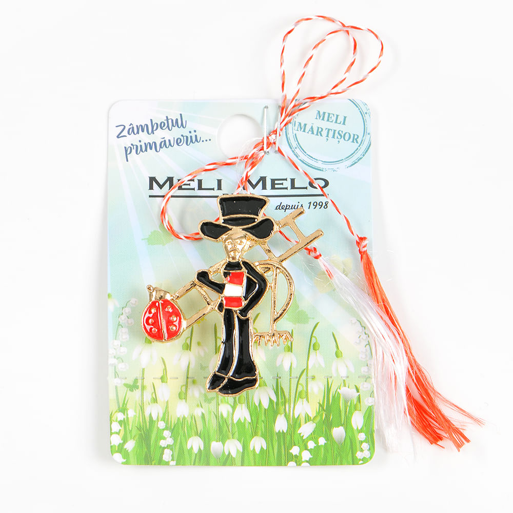Brosa martisor cosar negru cu gargarita  rosie - 1 | YEO