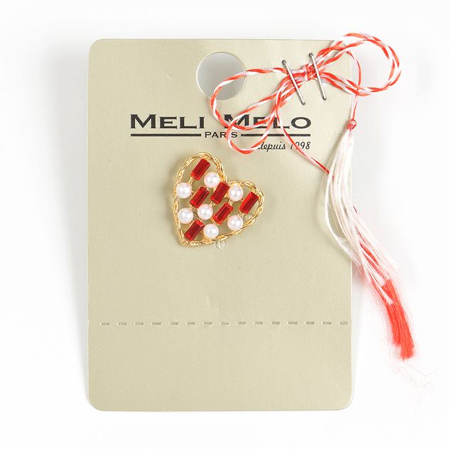 Brosa martisor inima cu perle si pietre