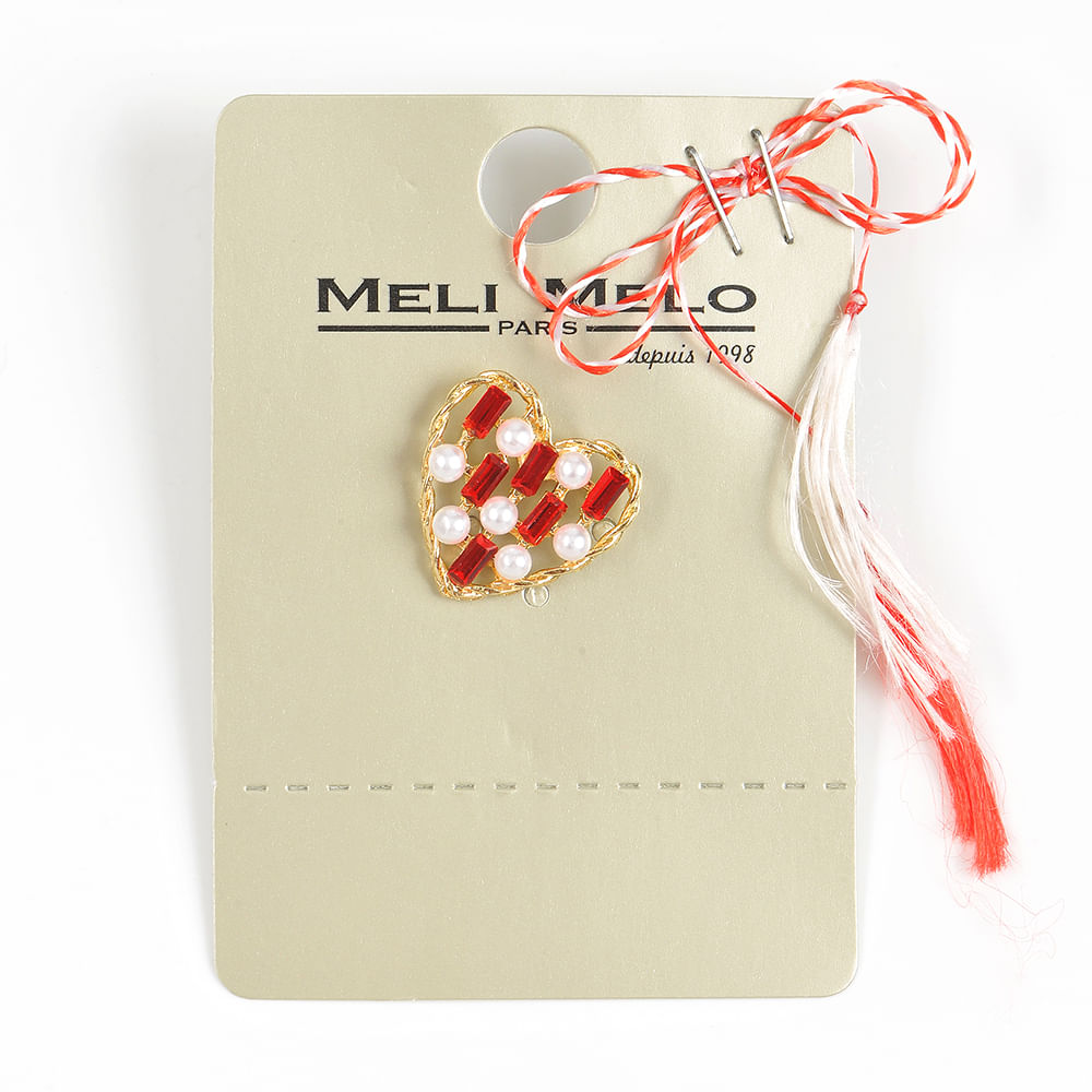 Brosa martisor inima cu perle si pietre - 1 | YEO
