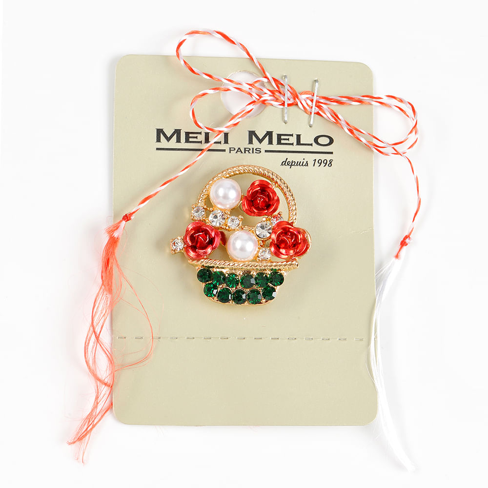 Brosa martisor cos cu trandafiri - 1 | YEO