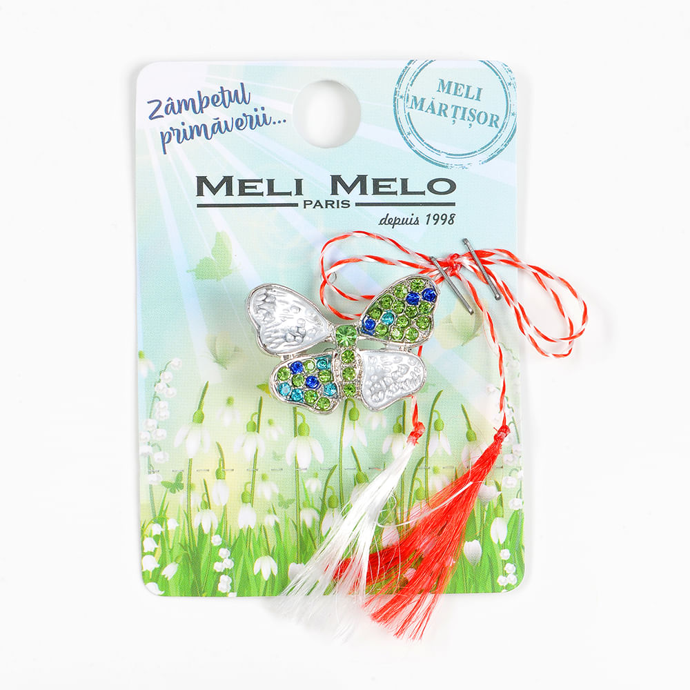 Brosa martisor fluture cu pietre albastre si verzi - 1 | YEO