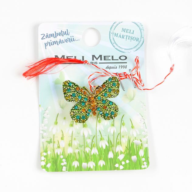 Brosa martisor fluture  cu pietre verzi