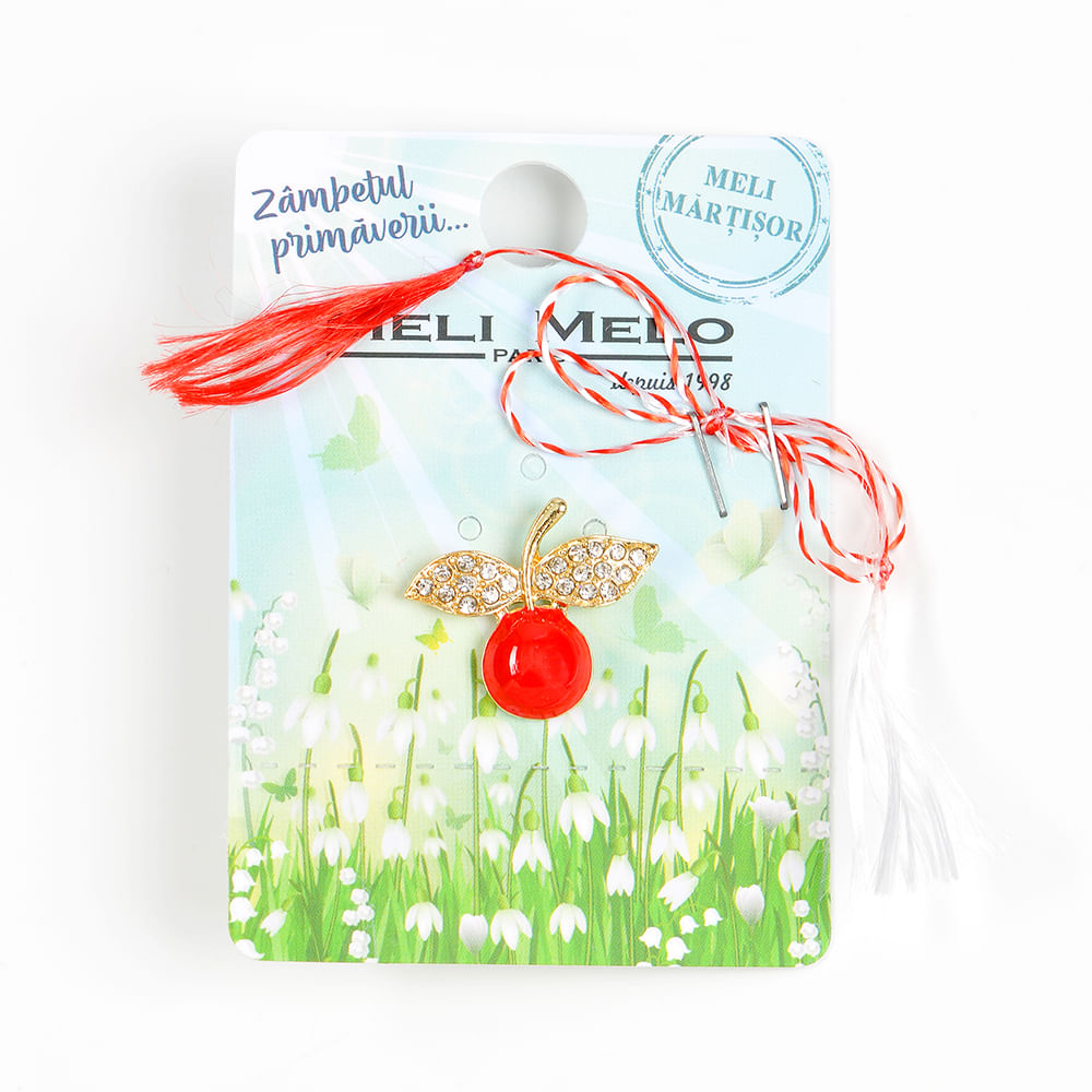Brosa martisor cireasa cu pietre albe - 1 | YEO