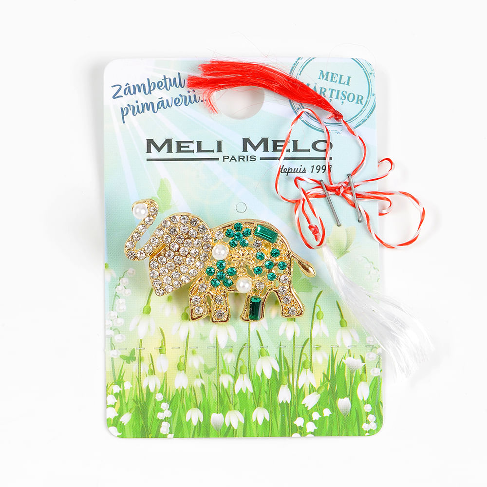 Brosa martisor elefant auriu cu pietre - 1 | YEO