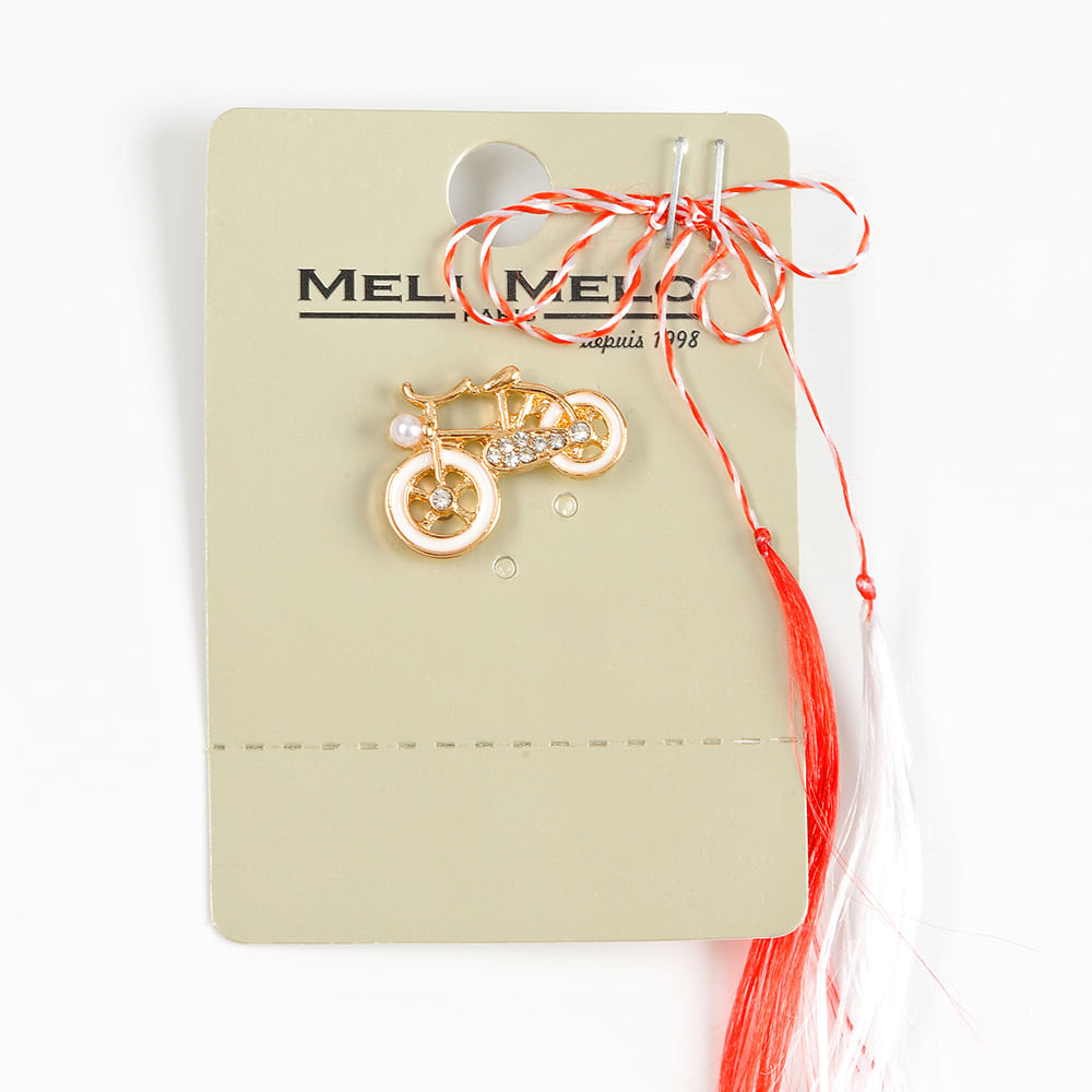Brosa martisor bicicleta aurie cu roti albe - 1 | YEO