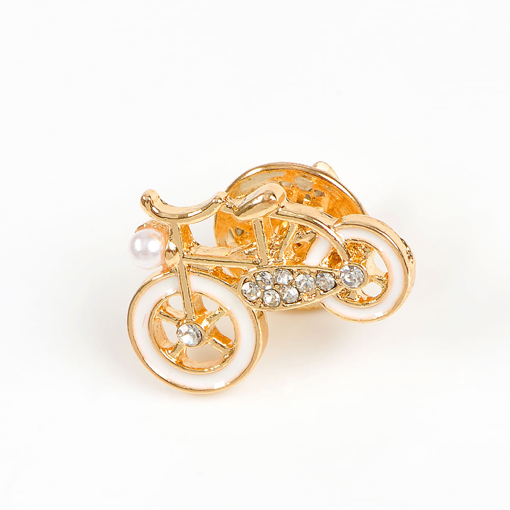 Brosa martisor bicicleta aurie cu roti albe - 2 | YEO