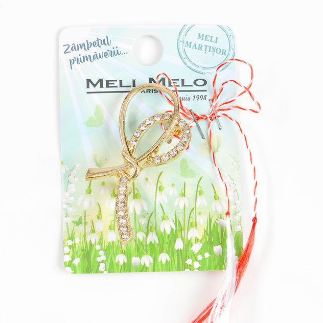 Brosa martisor fundita aurie cu strasuri