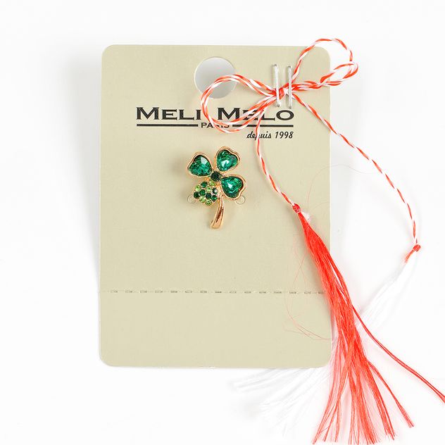 Brosa martisor trifoi auriu cu pietre verzi