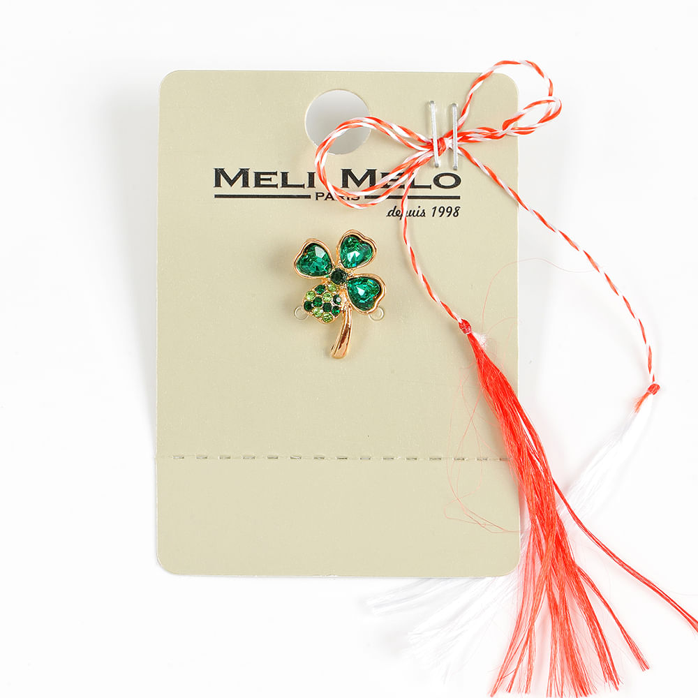 Brosa martisor trifoi auriu cu pietre verzi - 1 | YEO