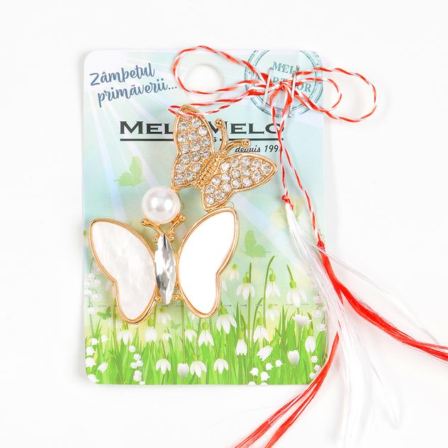 Brosa martisor doi fluturi cu perla alba