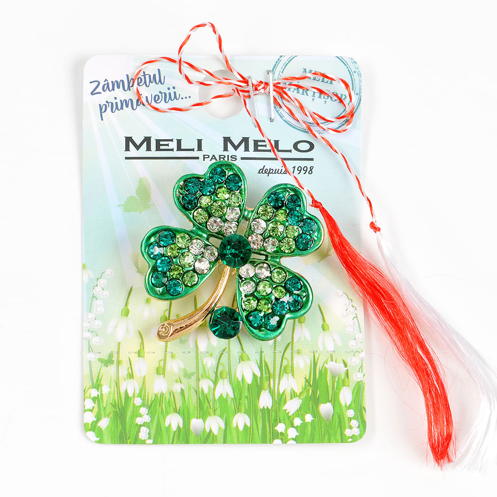 Brosa martisor trifoi cu pietre verzi - 1 | YEO