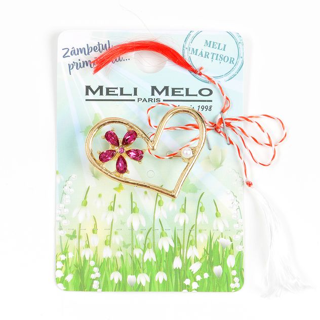 Brosa martisor inima cu floare mov
