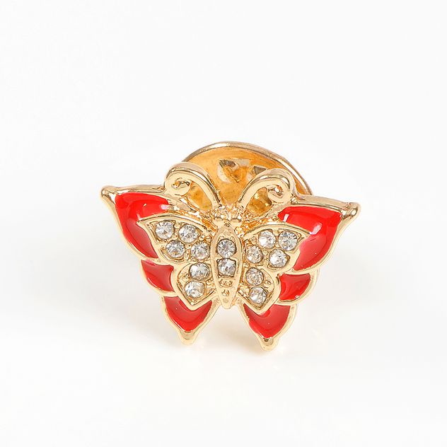 Brosa martisor fluture rosu cu pietre albe