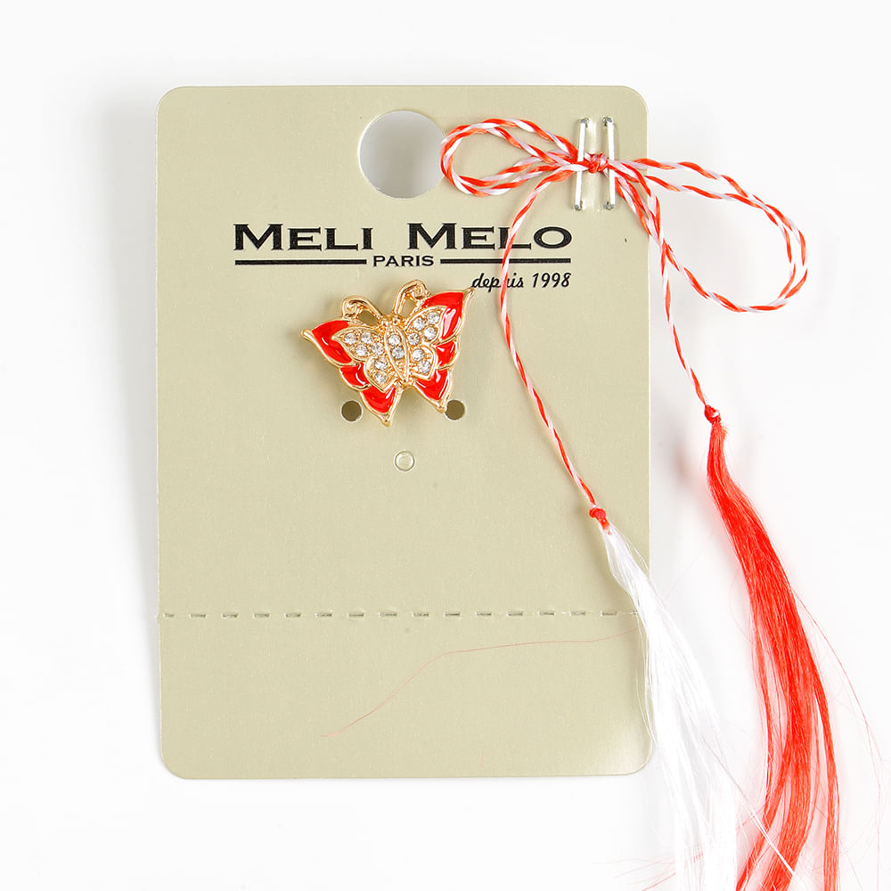 Brosa martisor fluture rosu cu pietre albe - 1 | YEO