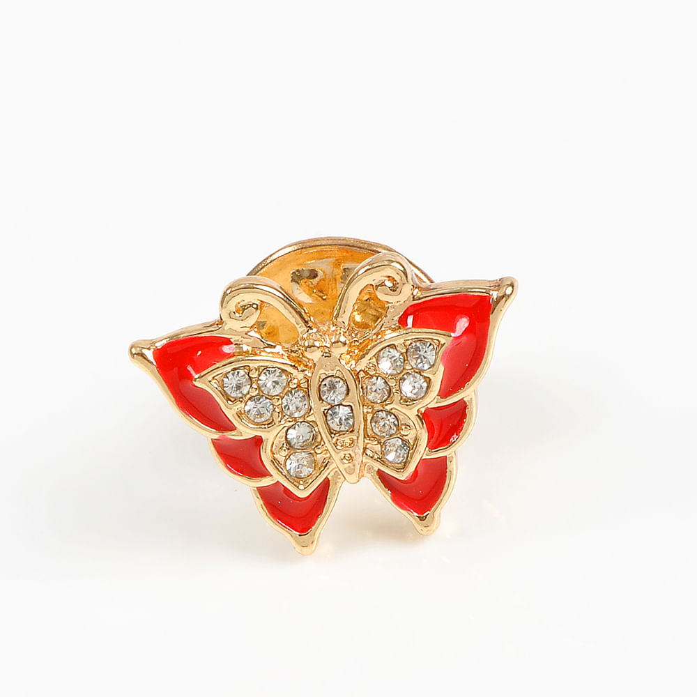 Brosa martisor fluture rosu cu pietre albe - 2 | YEO