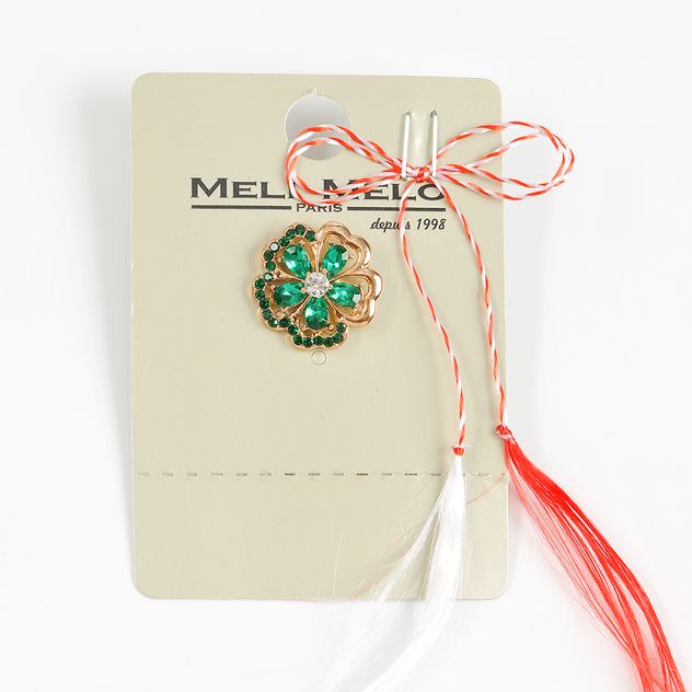 Brosa martisor trifoi cu pietre verzi