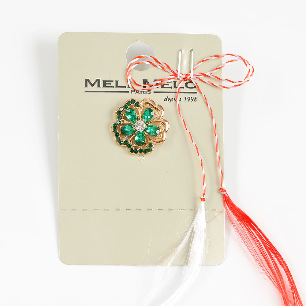 Brosa martisor trifoi cu pietre verzi - 1 | YEO
