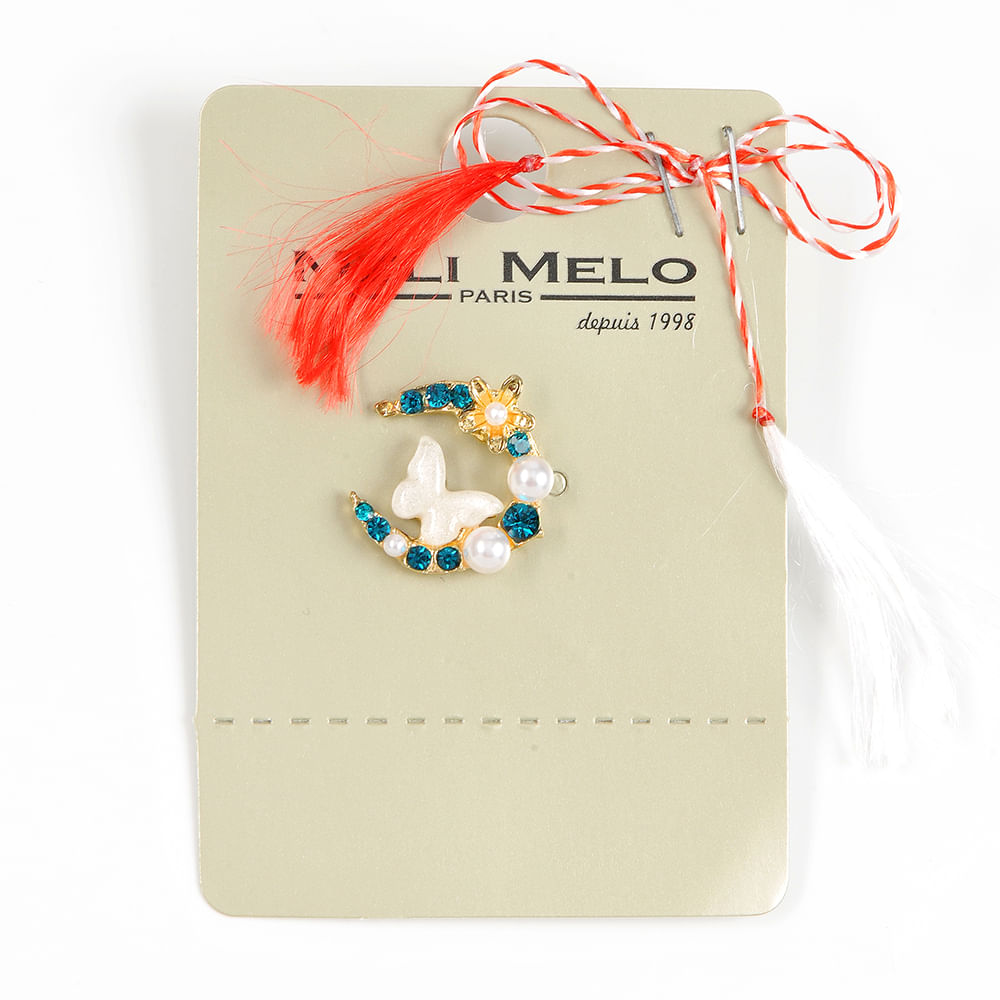 Brosa martisor potcoava cu perle si pietre turcoaz - 1 | YEO