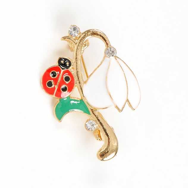 Brosa martisor ghiocel cu gargarita rosie