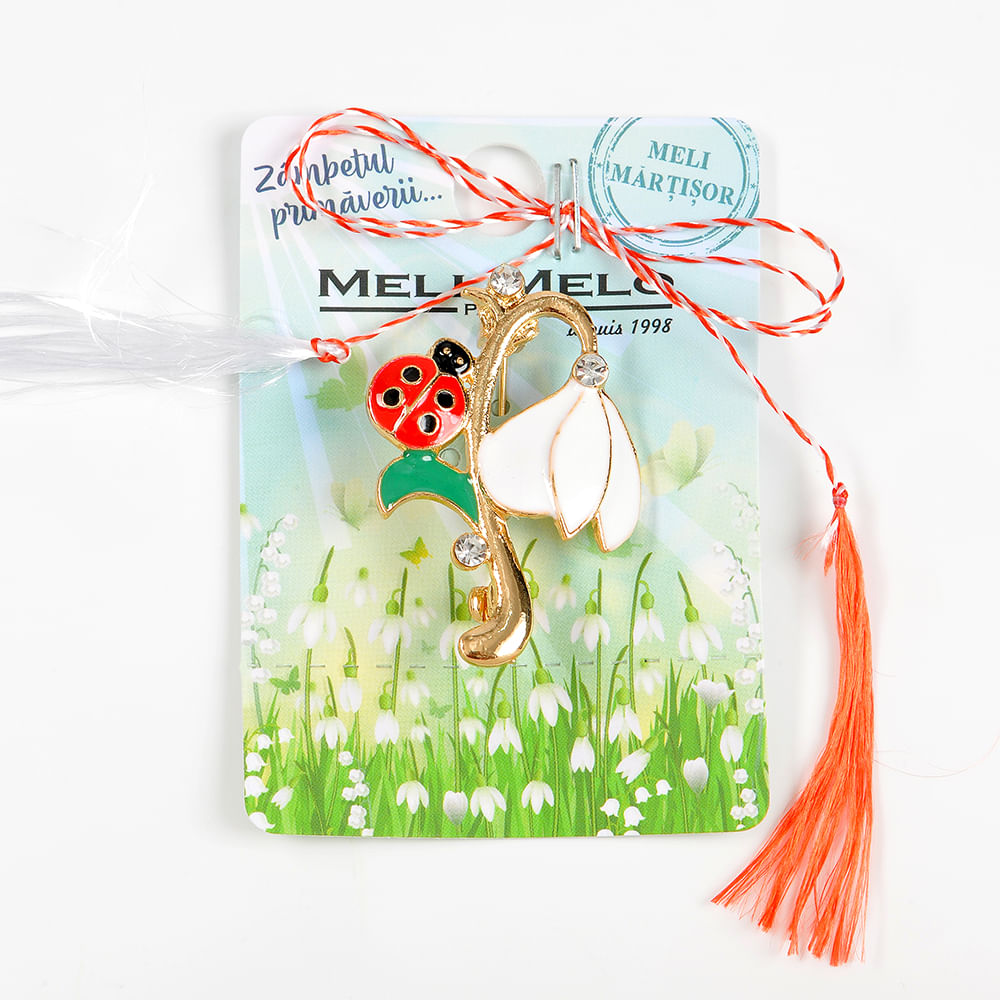 Brosa martisor ghiocel cu gargarita rosie - 1 | YEO