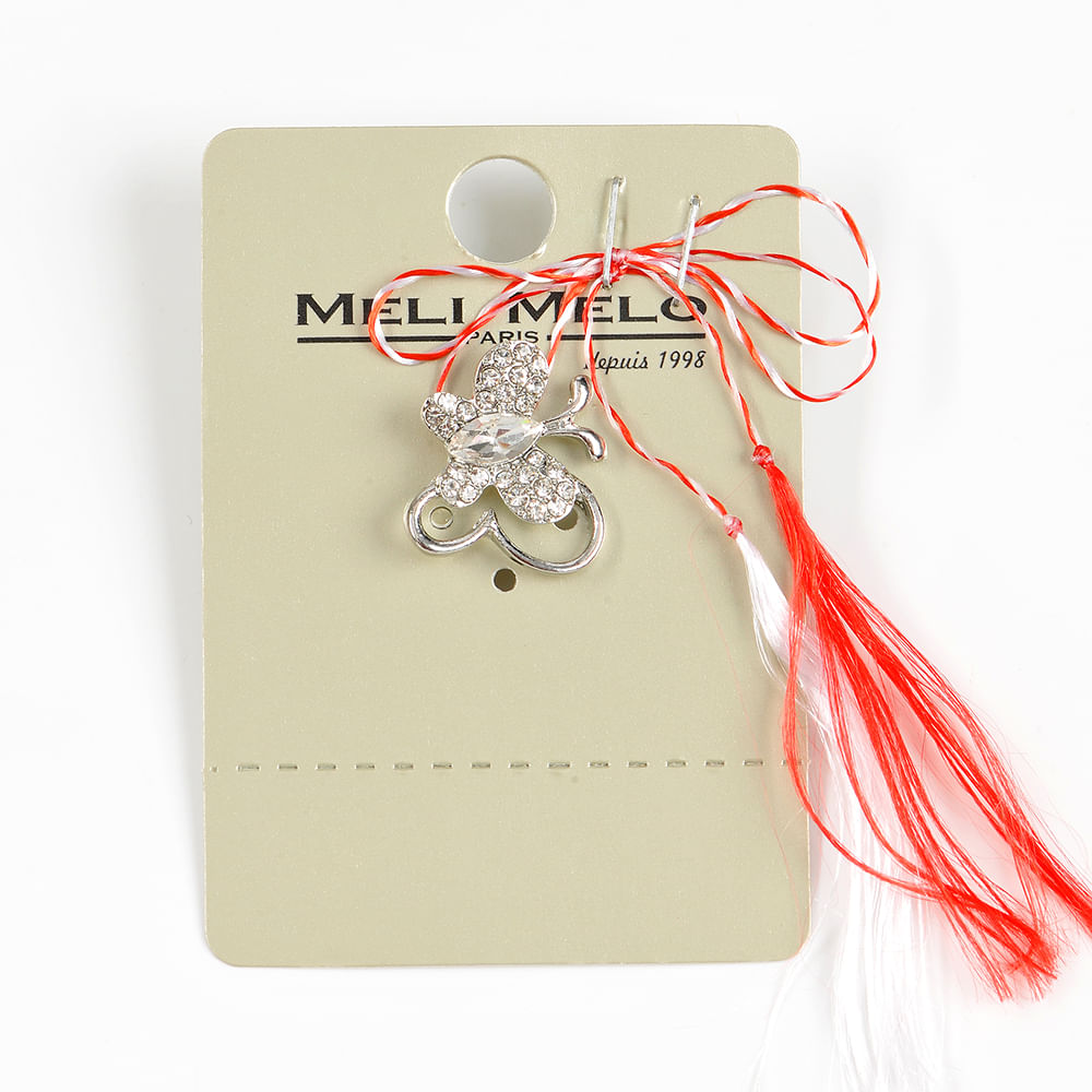 Brosa martisor fluture argintiu cu pietre acrilice - 1 | YEO