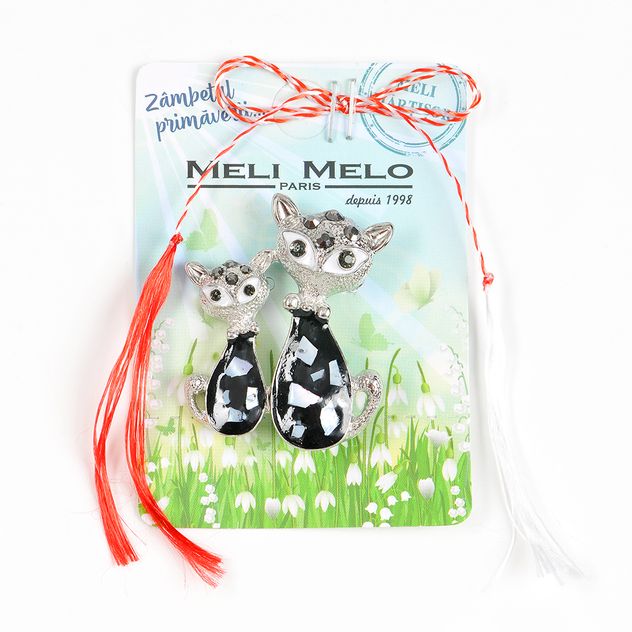 Brosa martisor pisici  decorate cu pietre negre