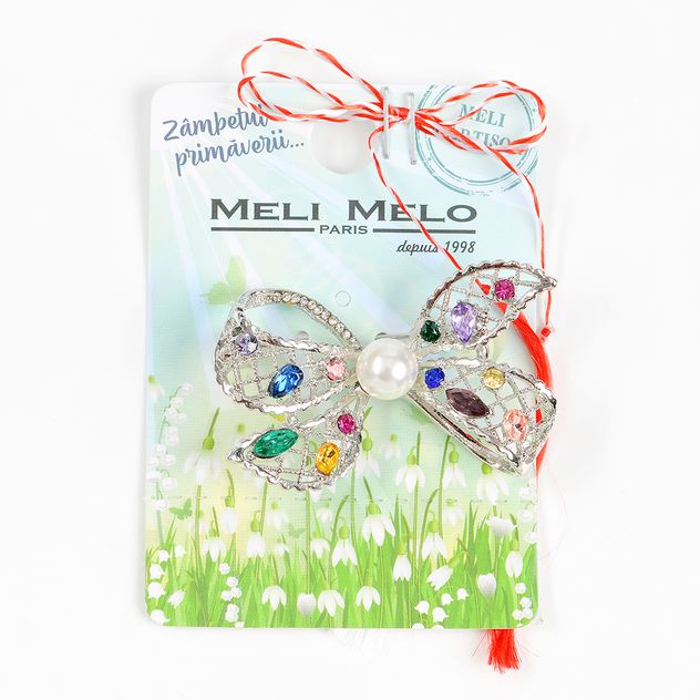 Brosa martisor funda decorata cu pietre multicolore