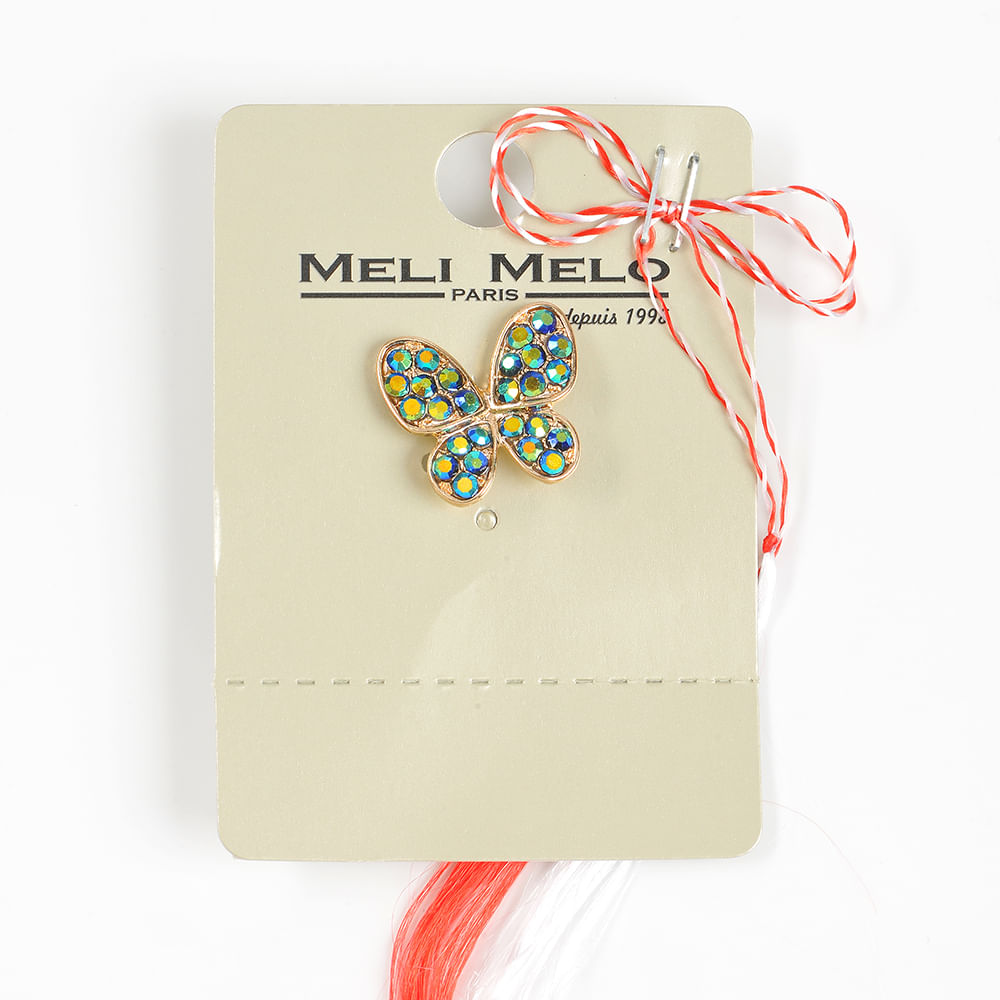 Brosa martisor fluture auriu cu pietre albastre - 1 | YEO