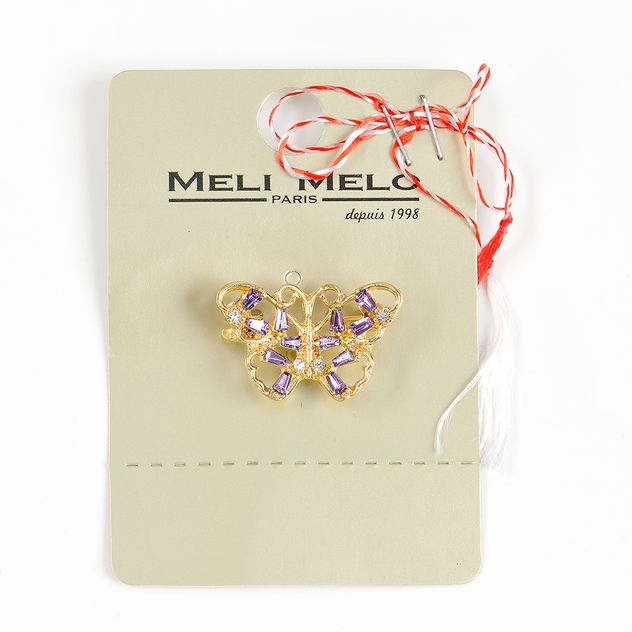 Brosa martisor fluture auriu cu pietre mov